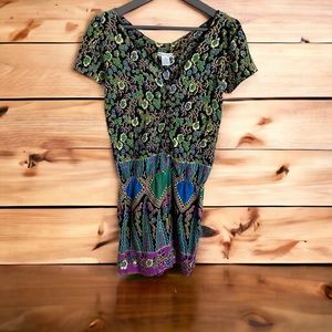 Blue Plate Tropical Button Embellished Short Sleeve Romper Green Sz M
